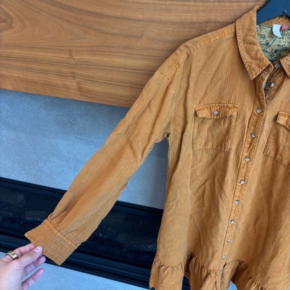 Pilcro Shirt Dress Button down Gold Tunic Babydoll, Size S - Picture 7 of 12